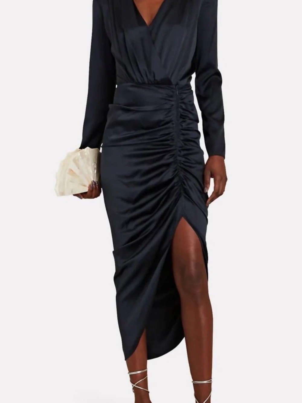 Veronica Beard Navy Ruched Wrap Midi Dress